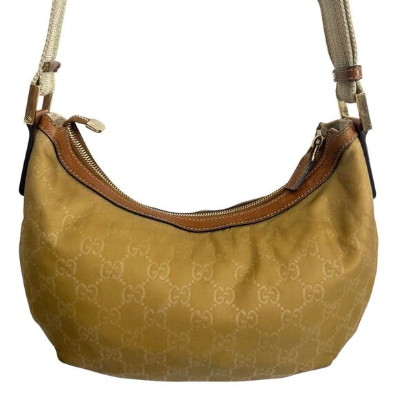 GUCCI Authentic GG Crossbody or Shoulder Bag Gold Yellow Plush Soft Canvas Cloth - Picture 8 of 13